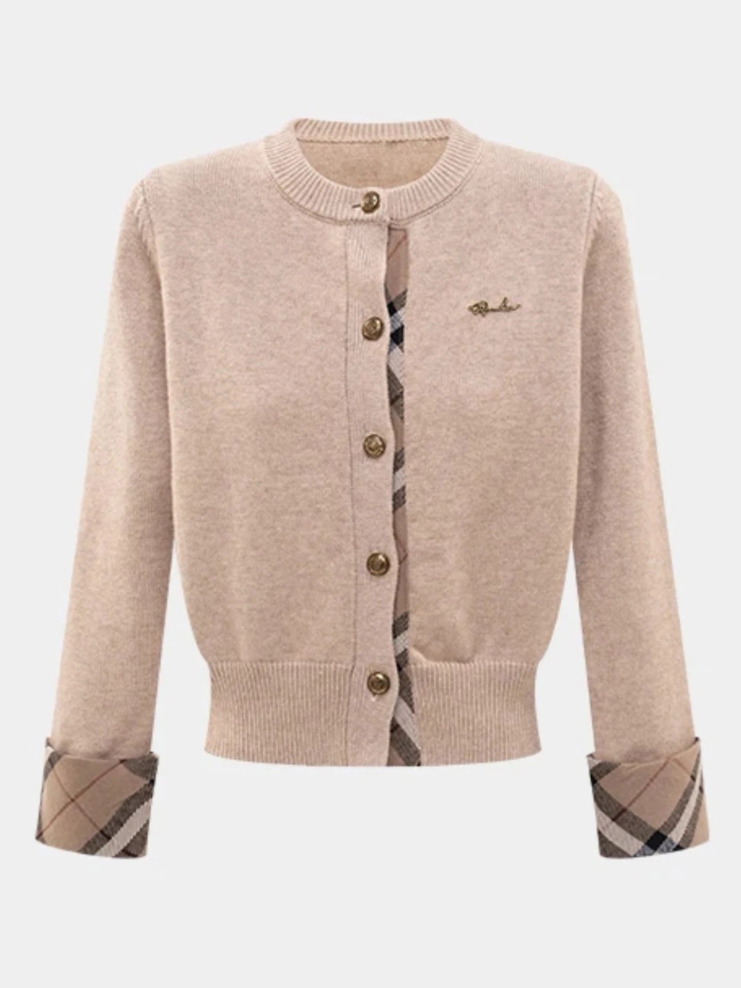 Women's Preppy Style Knitted Cardigan And Plaid  Skirt Two-Piece Set Single Button Spring Fashion College Wind Ensemble