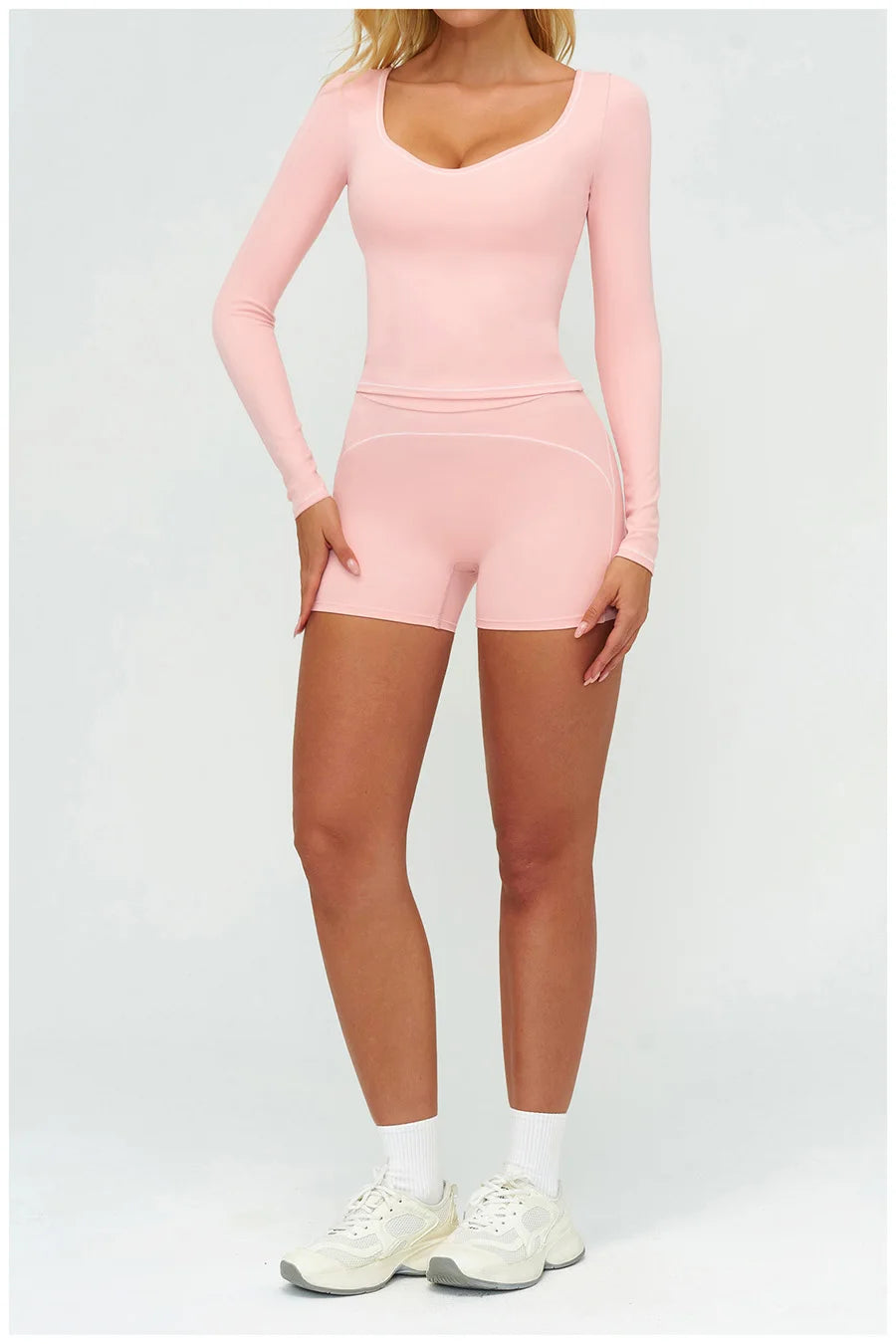 Yoga Set 2PCS Gym Clothes Sportswear Workout Outfits Women Long Sleeve Top Tracksuits Fitness Sports Bra Running Shorts Leggings