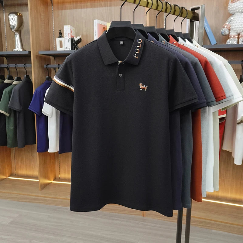 100% pure cotton short sleeve polo shirt summer comfort men's T-shirt designer brand cartoon dog embroidery fashion casual top