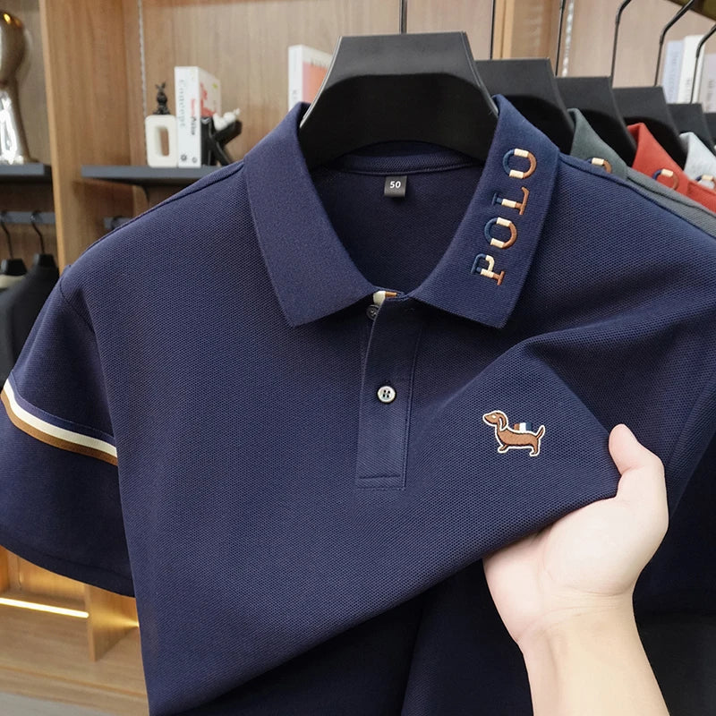 100% pure cotton short sleeve polo shirt summer comfort men's T-shirt designer brand cartoon dog embroidery fashion casual top