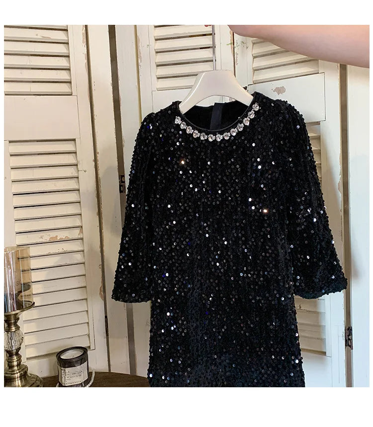 Girls' Dress Winter New Foreign Style Girls Velvet Princess Dress Children's Fashionable Sequined Heavy Industry Dress