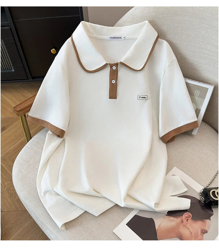 175Kg Plus Size Women's Bust 170 Summer Loose Lapel Top Short Sleeve T-Shirt Black White 6XL 7XL 8XL 9XL 10XL 11xl