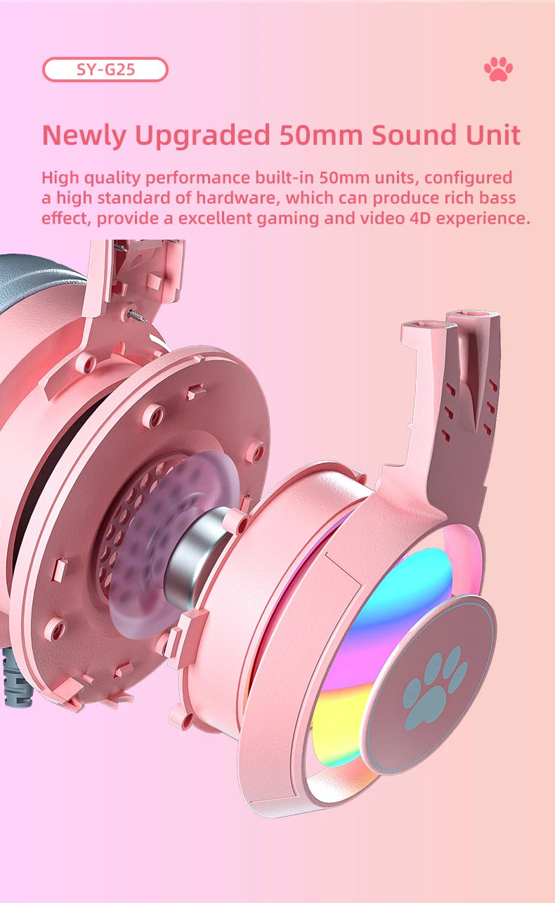 pink Gaming Headset for PC, PS4, PS5, Laptop 3.5mm Noise Reduction with Mic Noise Cancelling, LED Light for Girls, Women