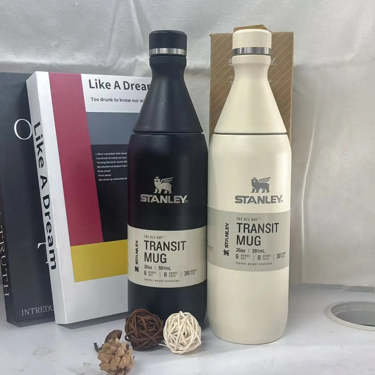 STANLEY Matte Black Wine Bottle Shaped 20oz, Stainless Steel Vacuum Flask, Leakproof Sealed Lid, Cold Heat Retention