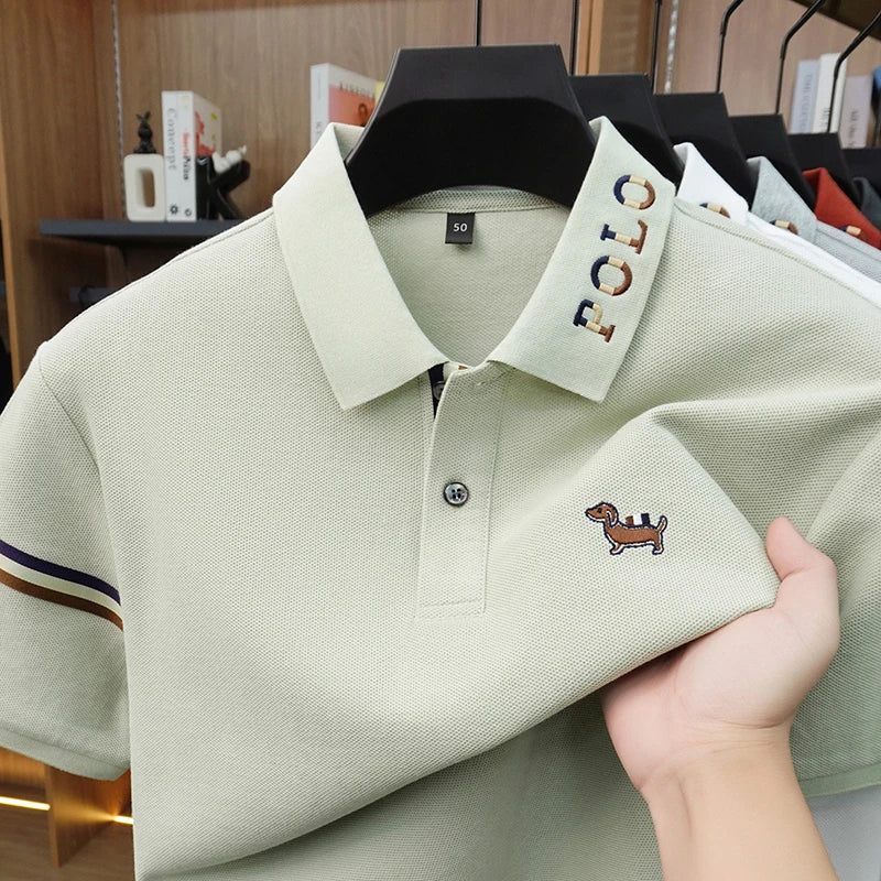 100% pure cotton short sleeve polo shirt summer comfort men's T-shirt designer brand cartoon dog embroidery fashion casual top