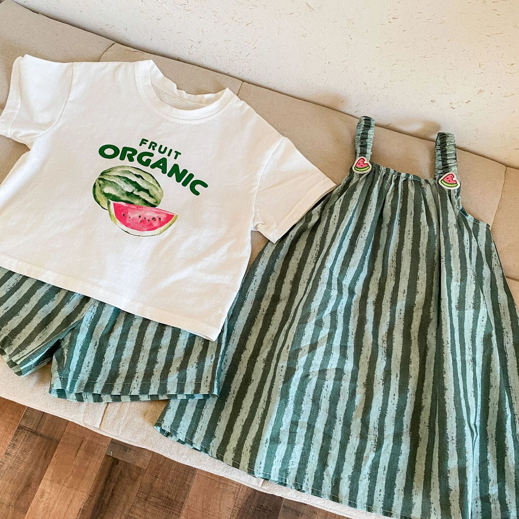 Children Clothes 2025 Summer New Cotton Stripe Baby Girl Suspender Dress Or Boy's Suit Brother And Sister Clothes