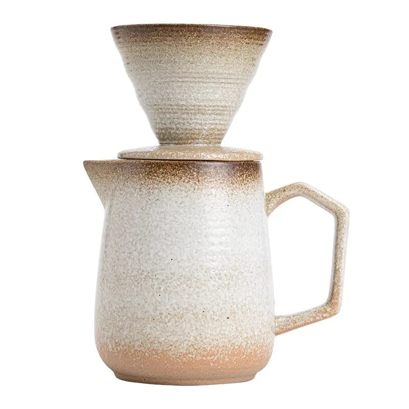 Retro coarse pottery coffee pot drip brewing set gradual change manual filter cup V60 hand brewing coffee set