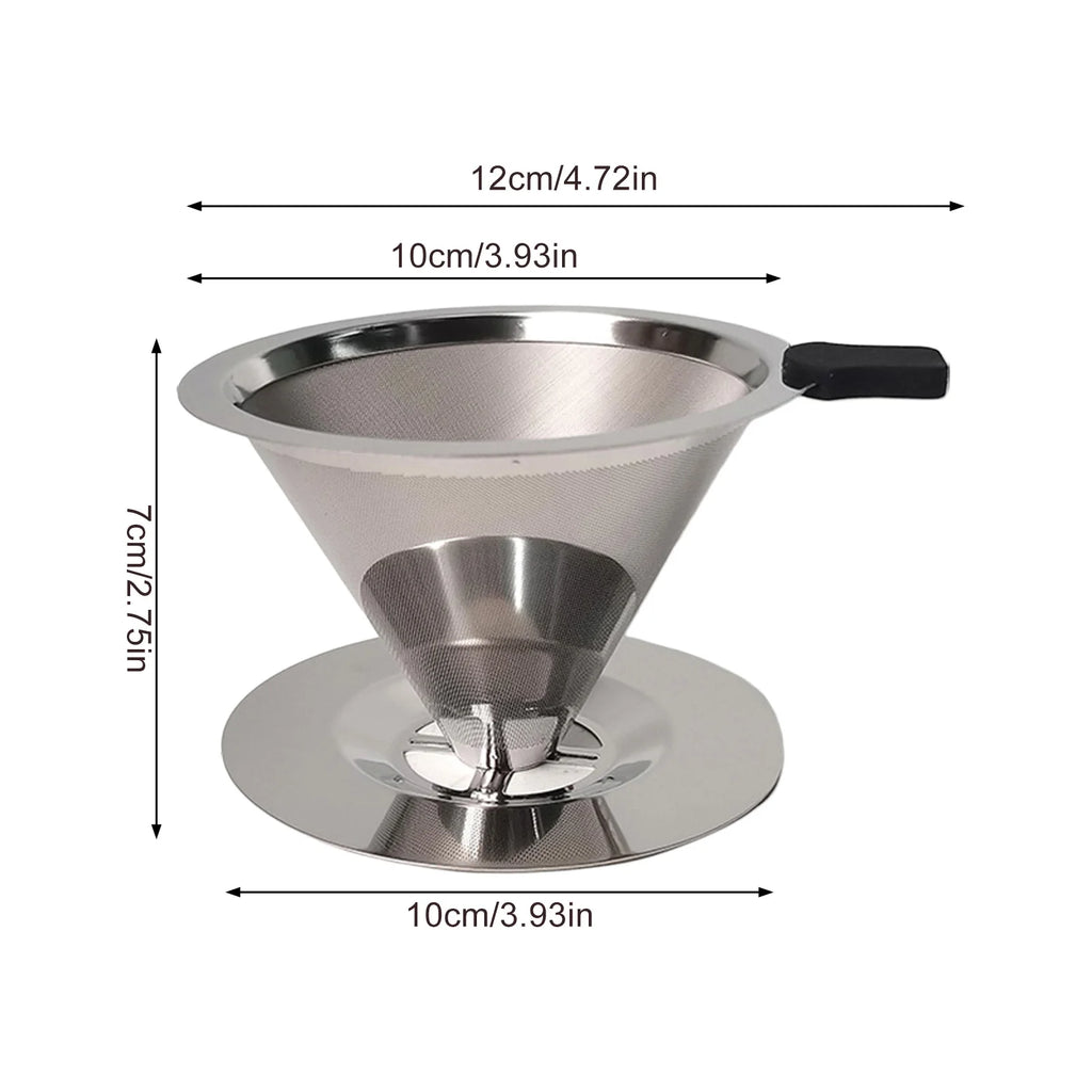 V60 Stainless Steel Coffee Filter Cone Double Layer Paperless Design 304 Material for Pour Over Brewing Large Capacity