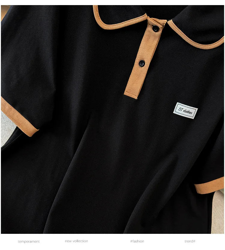 175Kg Plus Size Women's Bust 170 Summer Loose Lapel Top Short Sleeve T-Shirt Black White 6XL 7XL 8XL 9XL 10XL 11xl