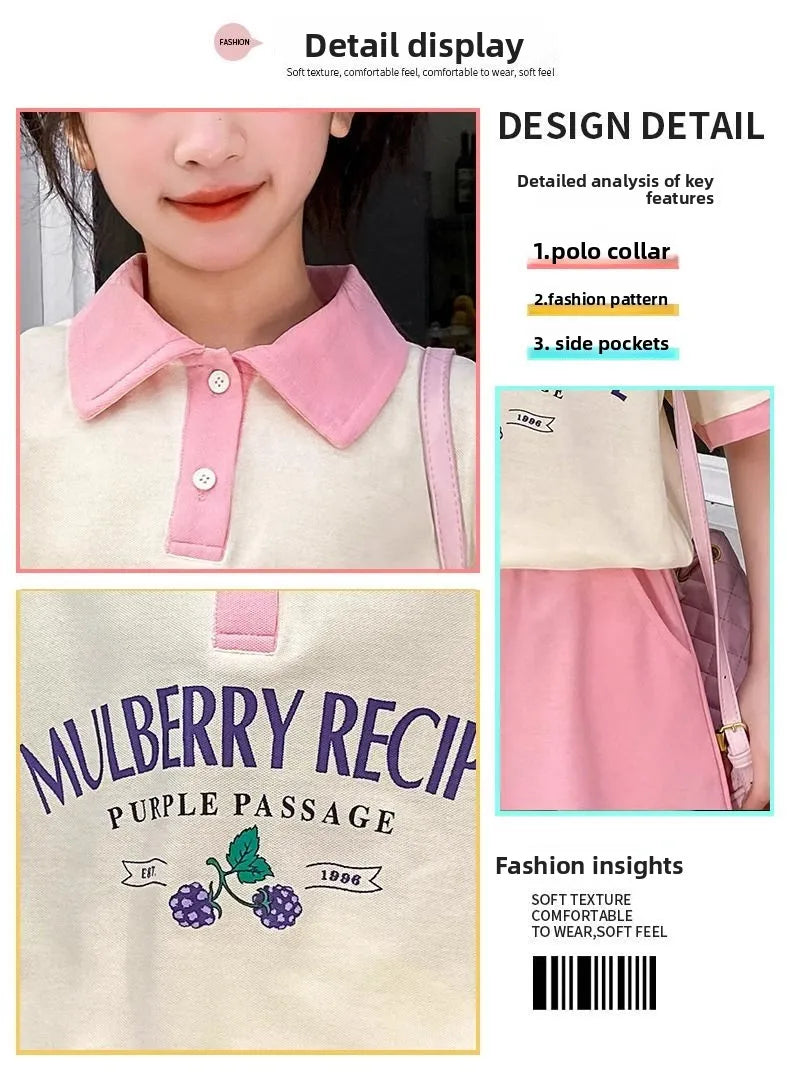 Summer Teenage Girls Clothes Set Children O-Neck Tshirt and Pleats Skirts Suit Student School Short Sleeve Tee Bottom Outfits