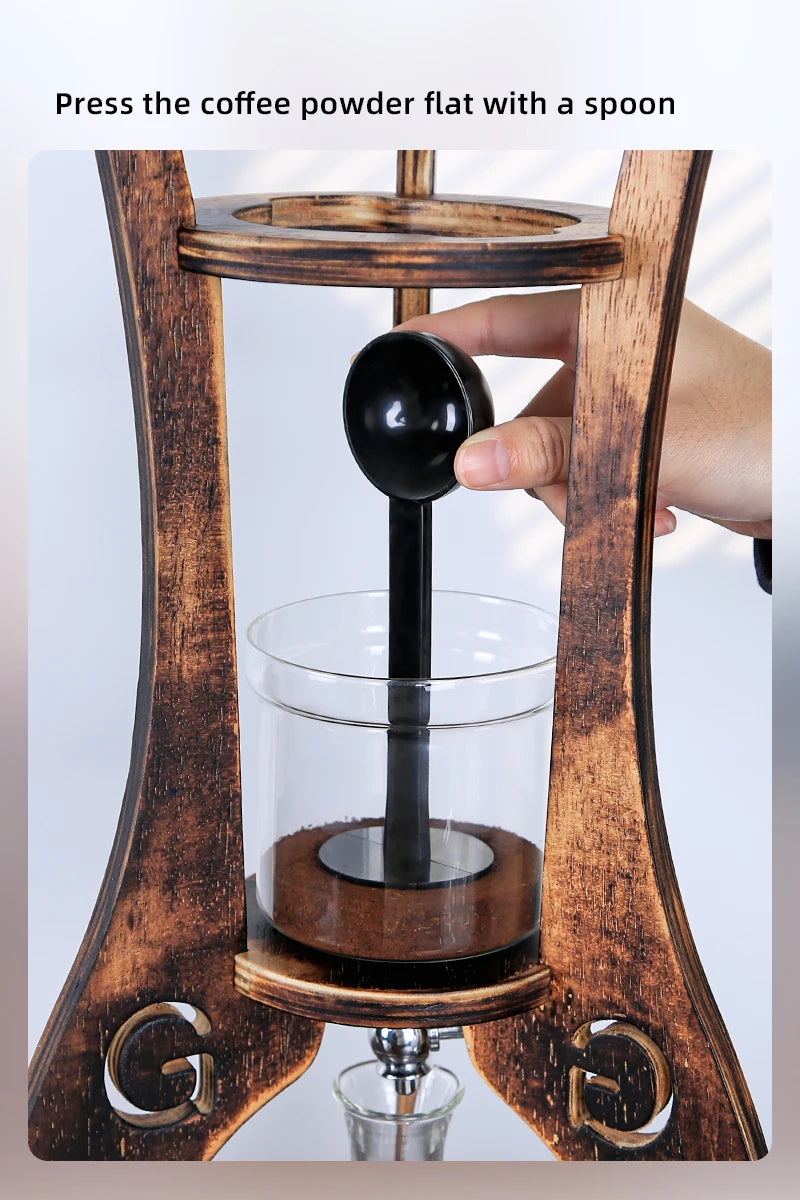Home Wooden Stand Borosilicate Glass Ice Drop Pot Iced Cold Tower Drip Commercial Cold Brew Coffee Maker