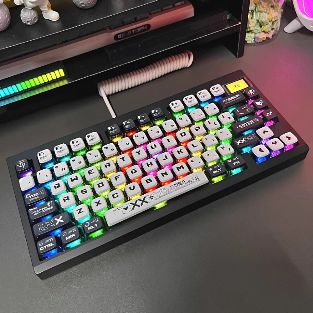 Pudding Keycap Set PBT+PC 125 Key Four Sided Transparent Anime Theme Keycap Compatible with Mechanical Keyboard 61/75/87/104
