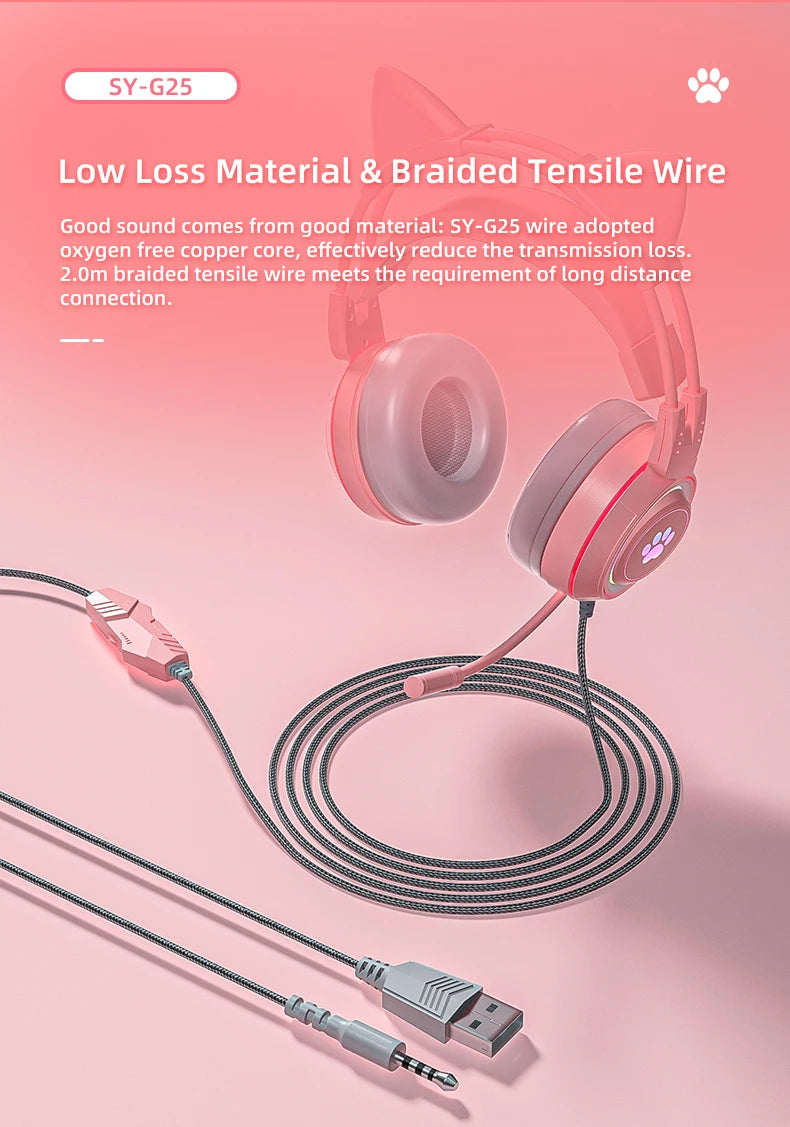 pink Gaming Headset for PC, PS4, PS5, Laptop 3.5mm Noise Reduction with Mic Noise Cancelling, LED Light for Girls, Women