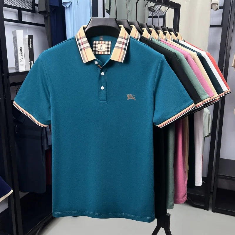 Luxury brand silk cotton short sleeve polo shirt fashion Paul Pony embroidered men's T-shirt summer comfort business casual top