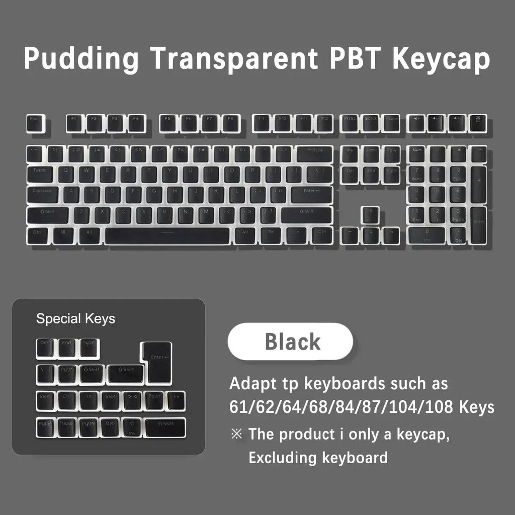 Pudding Keycaps, PBT Shine Through Keycaps 130 Keys Set OEM Profile, for 100%, 75%, 65%, 60% Keyboard for Mechanical Keyboard