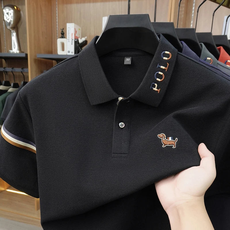 100% pure cotton short sleeve polo shirt summer comfort men's T-shirt designer brand cartoon dog embroidery fashion casual top