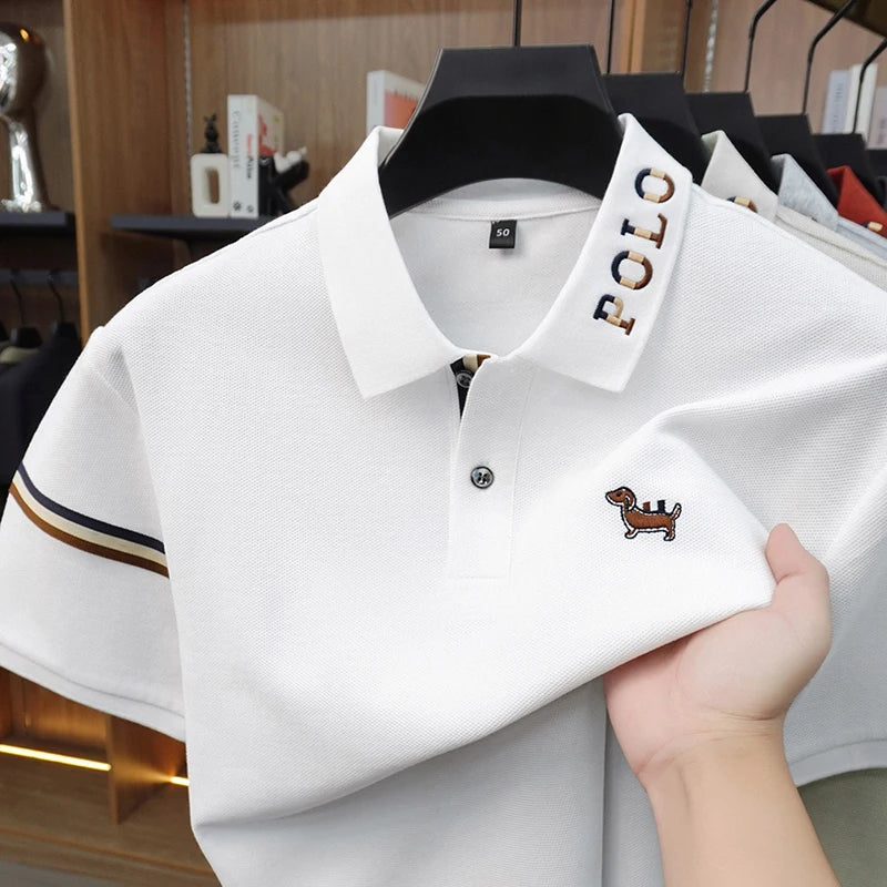 100% pure cotton short sleeve polo shirt summer comfort men's T-shirt designer brand cartoon dog embroidery fashion casual top
