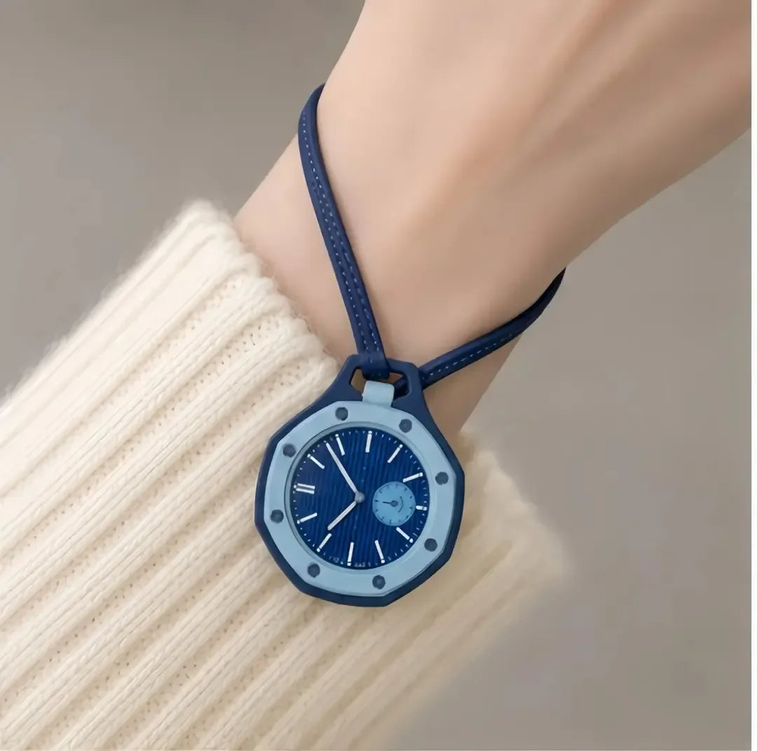 New Pocket Watch Pendant Men's and Women's Colored Candy Octagonal Quartz Movement Leather Lanyard Casual Fashion Style Gift