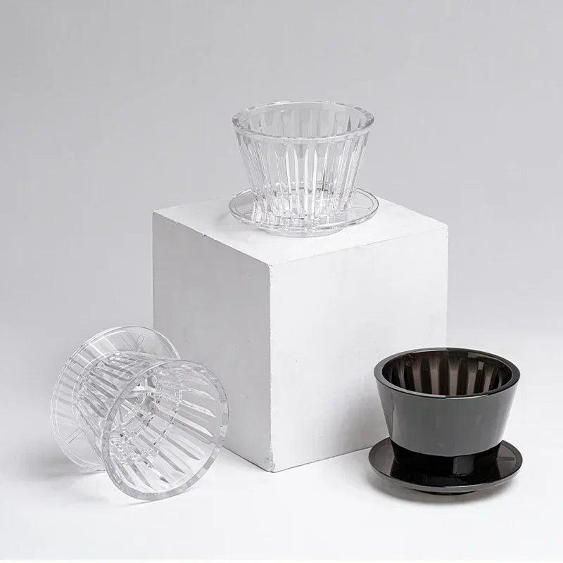 1 PC Acrylic Pour Over Coffee Filter Cup Set Cake Shaped Flat Bottom Home Brewing Kit with Filter Papers Reusable Easy Clean