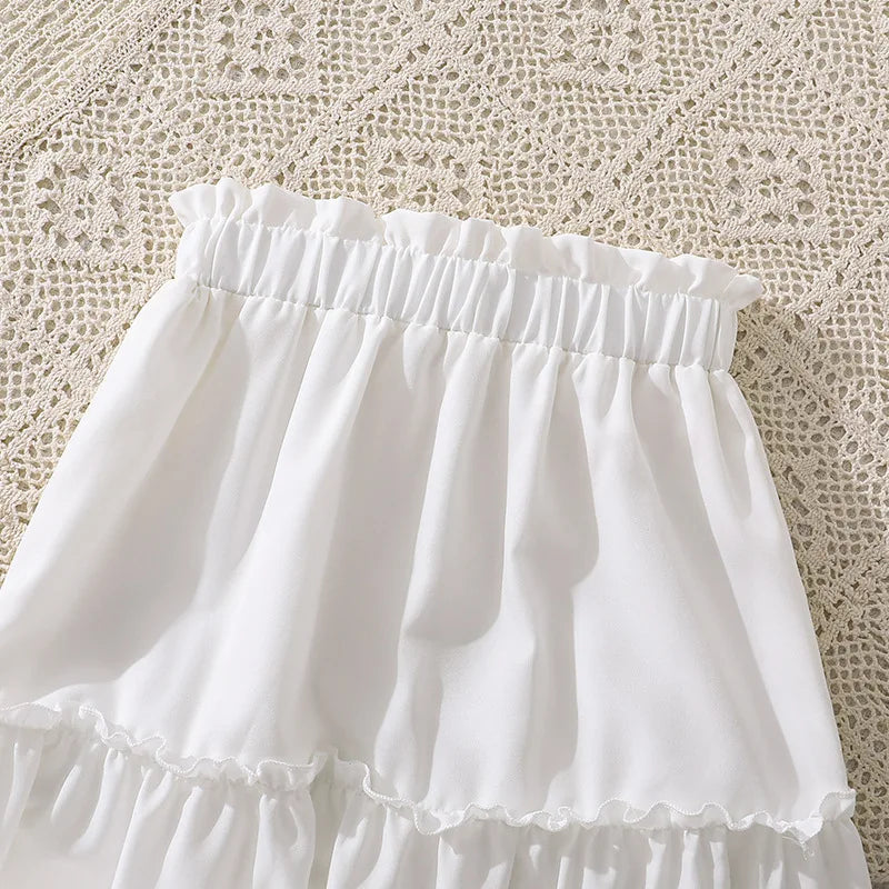 Girls' Outfit summer new style children's stylish three-dimensional flower flying sleeve top half skirt two-piece set