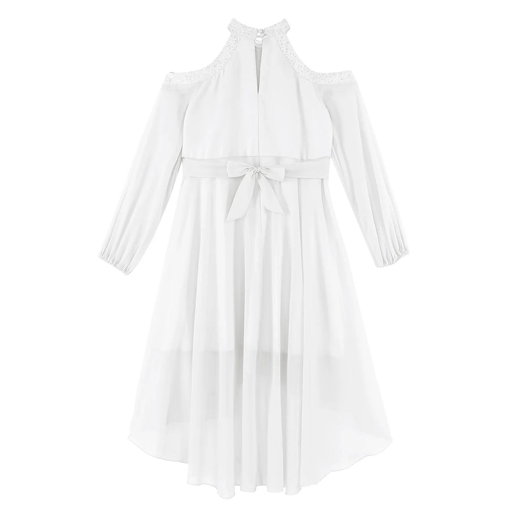 Kids Girls Elegant Party Dress Halter Off-shoulder High Waist Ruffled Chiffon Dresses Wedding Birthday Pageant Evening Prom Gown