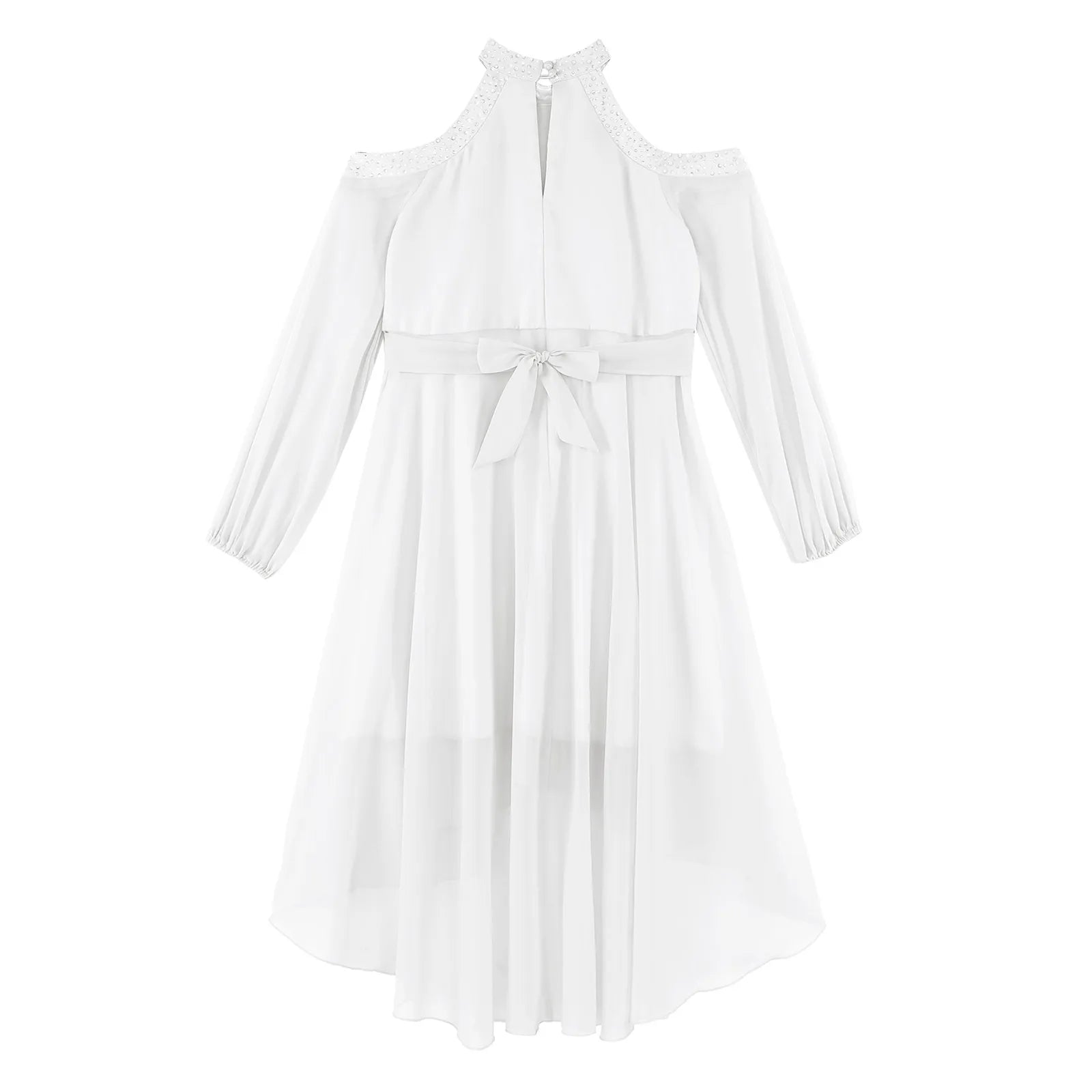 Kids Girls Elegant Party Dress Halter Off-shoulder High Waist Ruffled Chiffon Dresses Wedding Birthday Pageant Evening Prom Gown