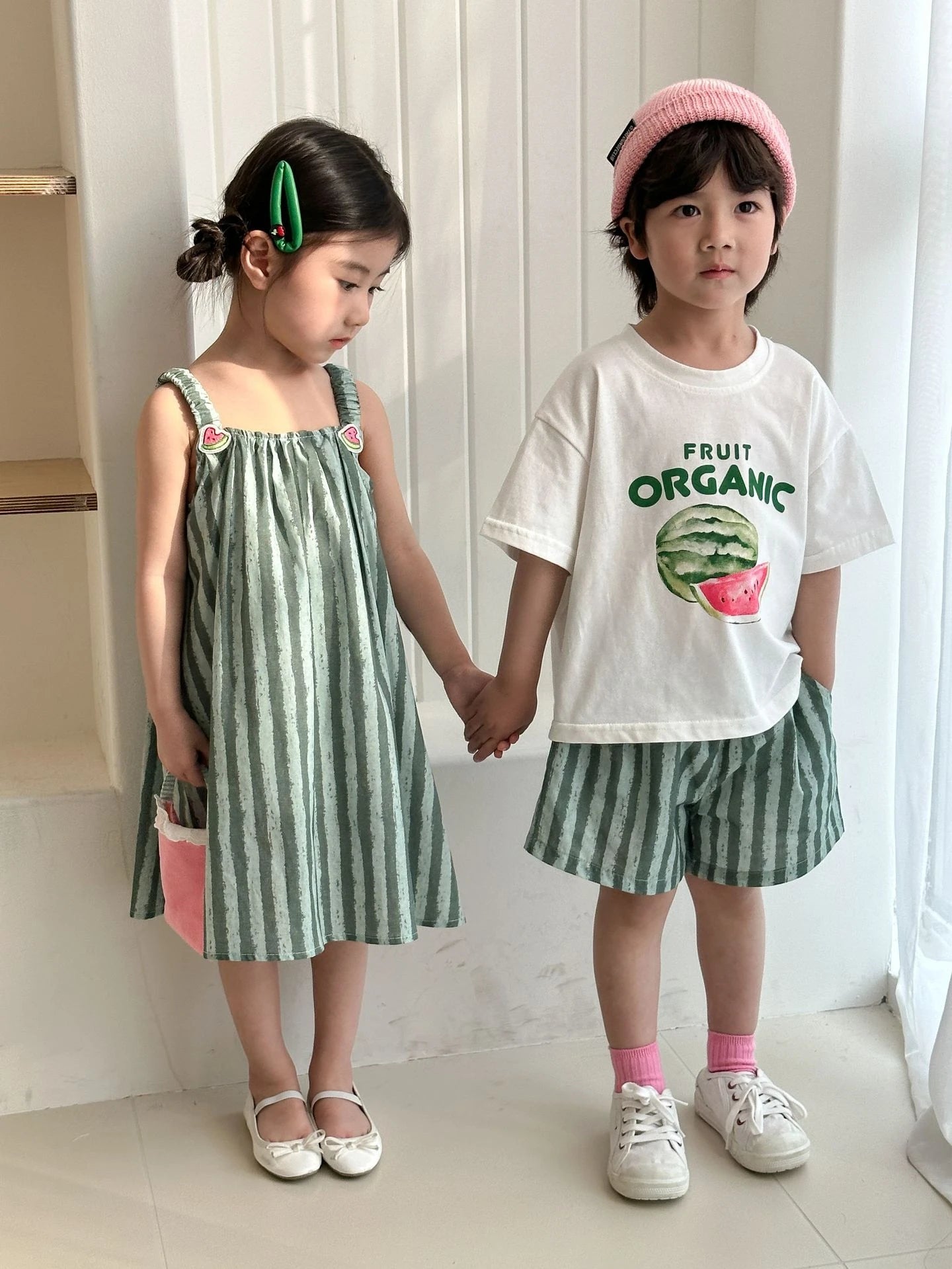 Children Clothes 2025 Summer New Cotton Stripe Baby Girl Suspender Dress Or Boy's Suit Brother And Sister Clothes
