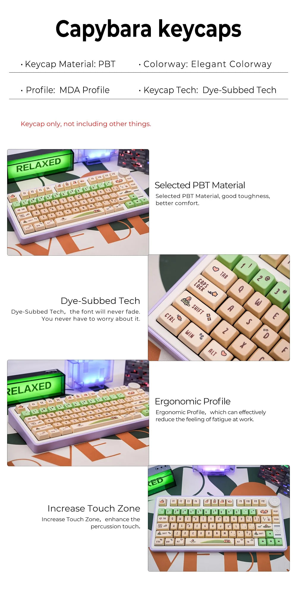 KPREPUBLIC Capybara Keycap Dye Subbed Cute Keycap thick PBT MDA for Mechanical Keyboard 87 tkl 104 ansi xd64 bm60 BM87 BM65