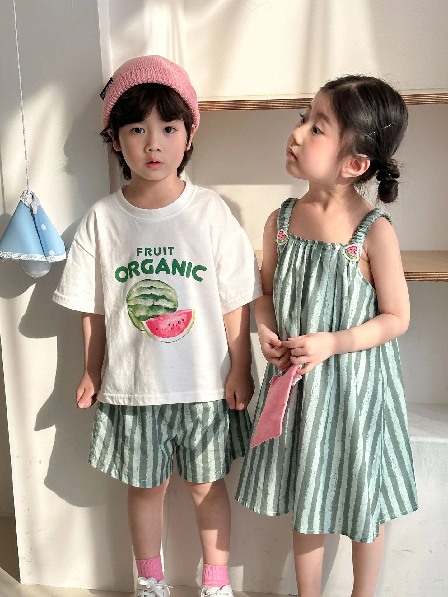 Children Clothes 2025 Summer New Cotton Stripe Baby Girl Suspender Dress Or Boy's Suit Brother And Sister Clothes