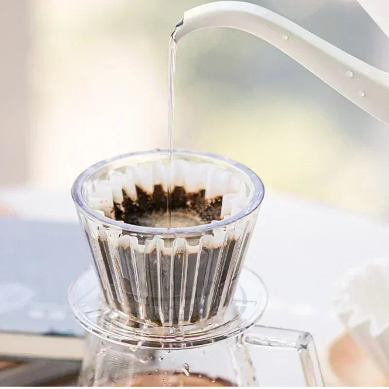 1 PC Acrylic Pour Over Coffee Filter Cup Set Cake Shaped Flat Bottom Home Brewing Kit with Filter Papers Reusable Easy Clean