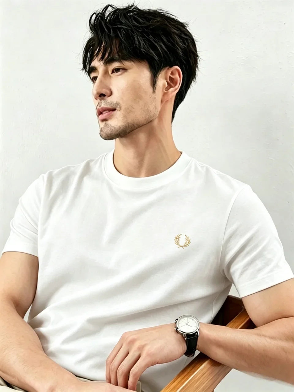 100% pure cotton high-end brand men's round neck short sleeved top summer fashion luxury wheat embroidery design casual T-shirt