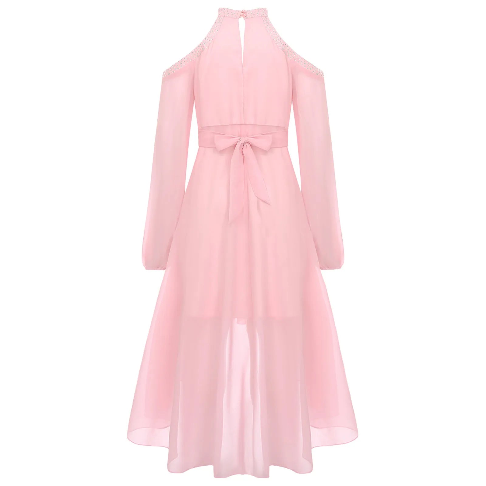 Kids Girls Elegant Party Dress Halter Off-shoulder High Waist Ruffled Chiffon Dresses Wedding Birthday Pageant Evening Prom Gown