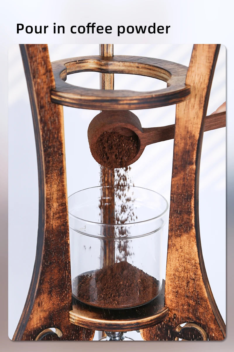 Home Wooden Stand Borosilicate Glass Ice Drop Pot Iced Cold Tower Drip Commercial Cold Brew Coffee Maker