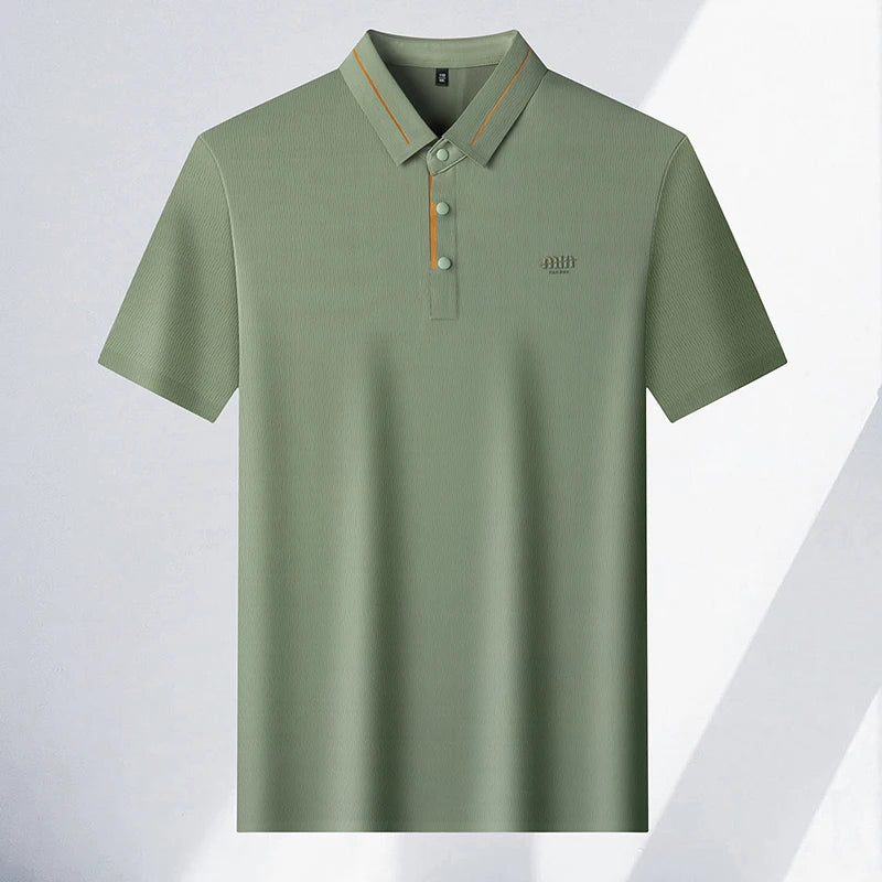 Luxury brand ice silk short sleeve polo shirt men's summer fashion letter embossed comfort breathable leisure high-end T-shirt