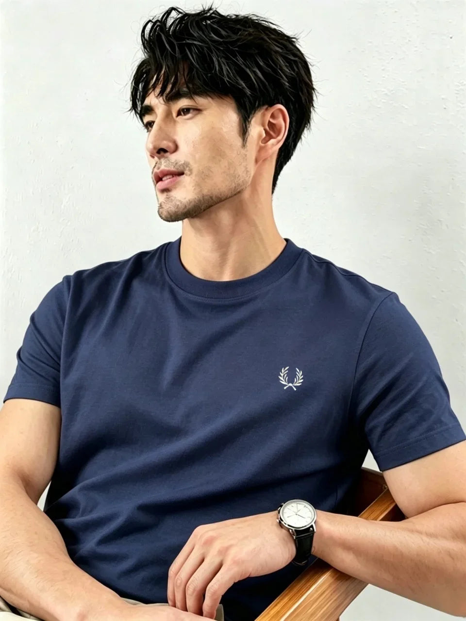 100% pure cotton high-end brand men's round neck short sleeved top summer fashion luxury wheat embroidery design casual T-shirt