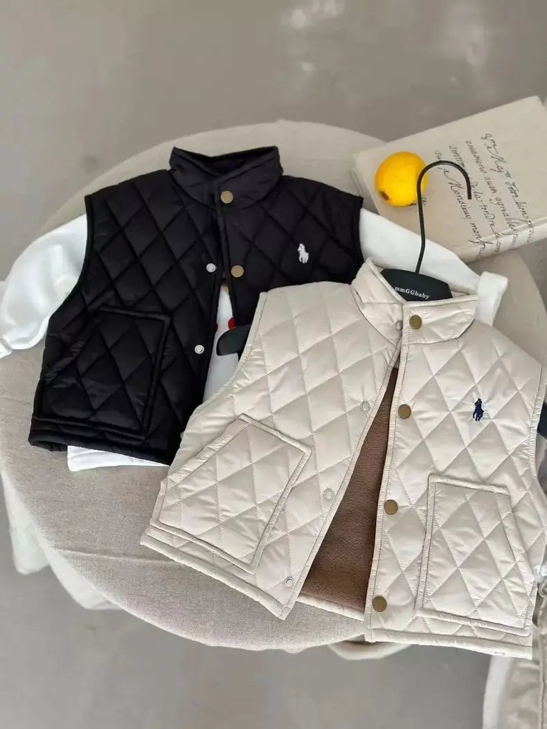 Autumn Winter Children Boys Girls Fleece Vest Solid Cotton-Padded Waistcoats Baby 2-10Y Solid Color Thicken Warm Outerwear  Kids