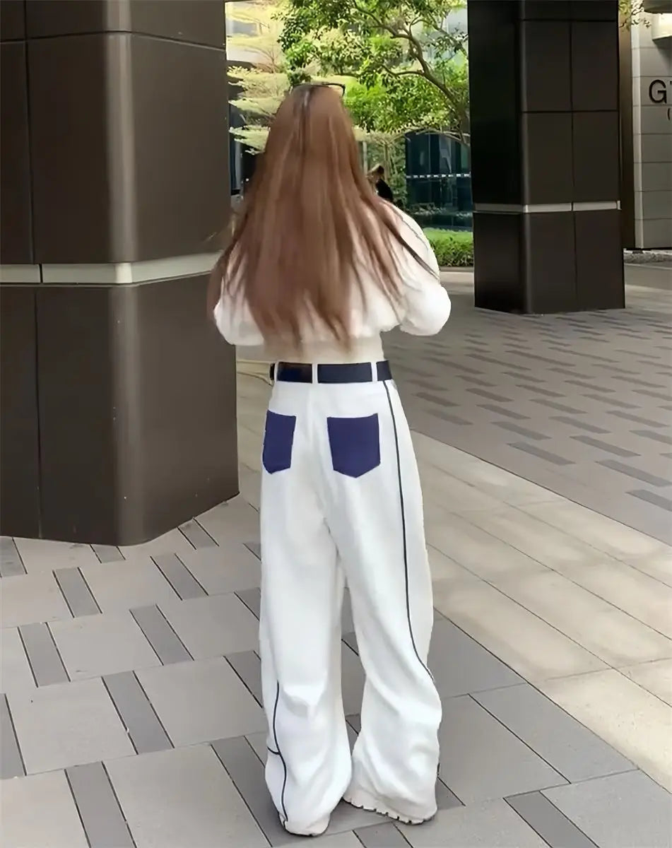 Korean Style Fashionable Set Women's Autumn Winter Design Collar Top Wide Leg Pants Two Piece Set Casual High Waist Polyester...