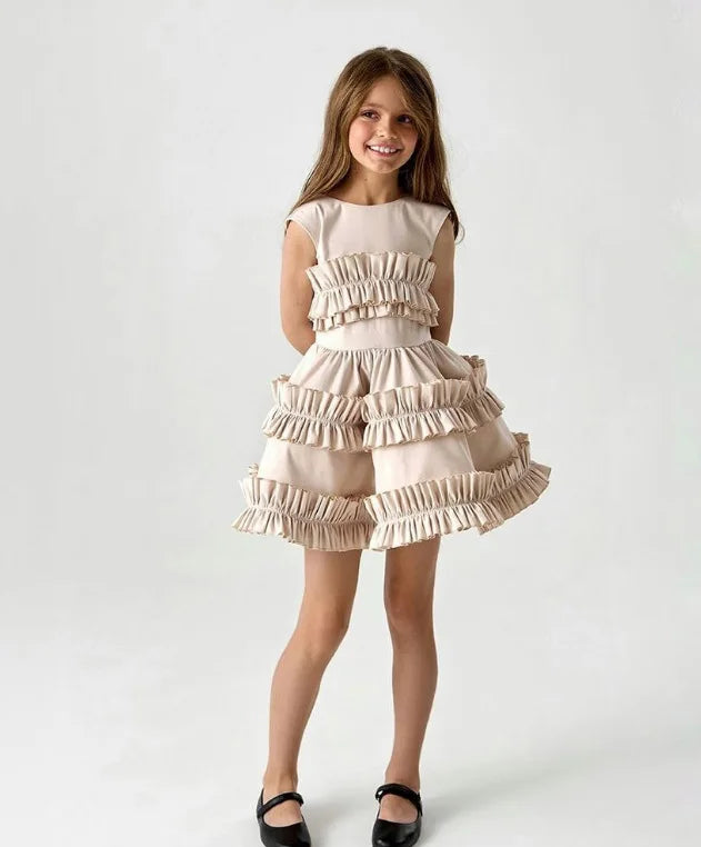 Girls Dress 2025 Spring Autumn Girls Cake Lace Dress Court Vest Dresses for Kids Princess Toddler Cosutme Baby Party Clothing