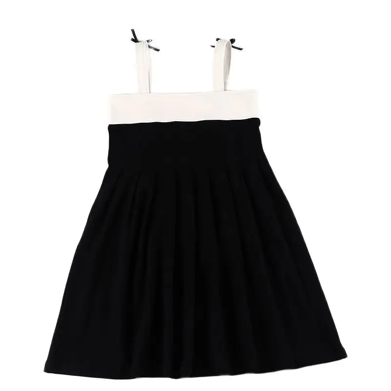 Girls dress elegant leather and cotton family set girls strap dress black outfit clothes for autumn/winter adjust buttons w/bows