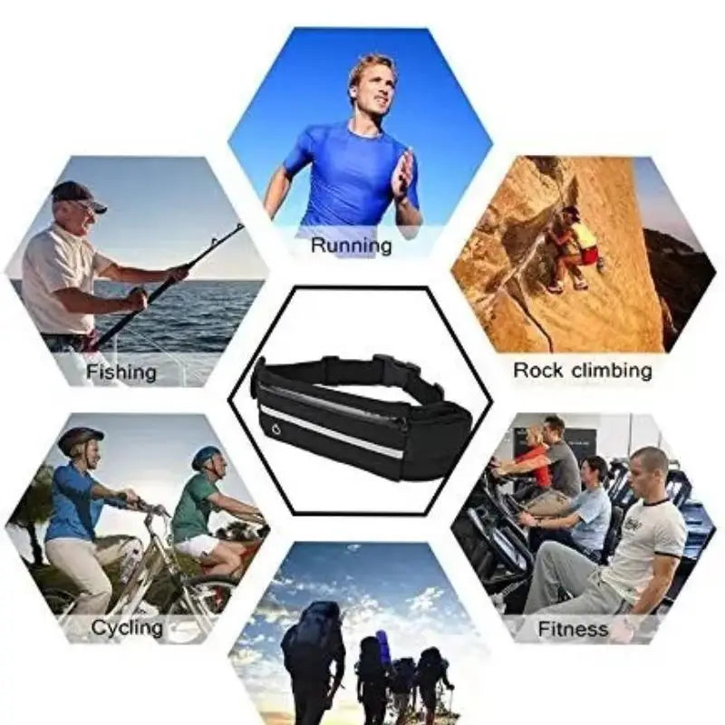 Unisex adjustable sports waist bag for men and women, suitable for running and hiking, waterproof waist bag, mobile wallet, key