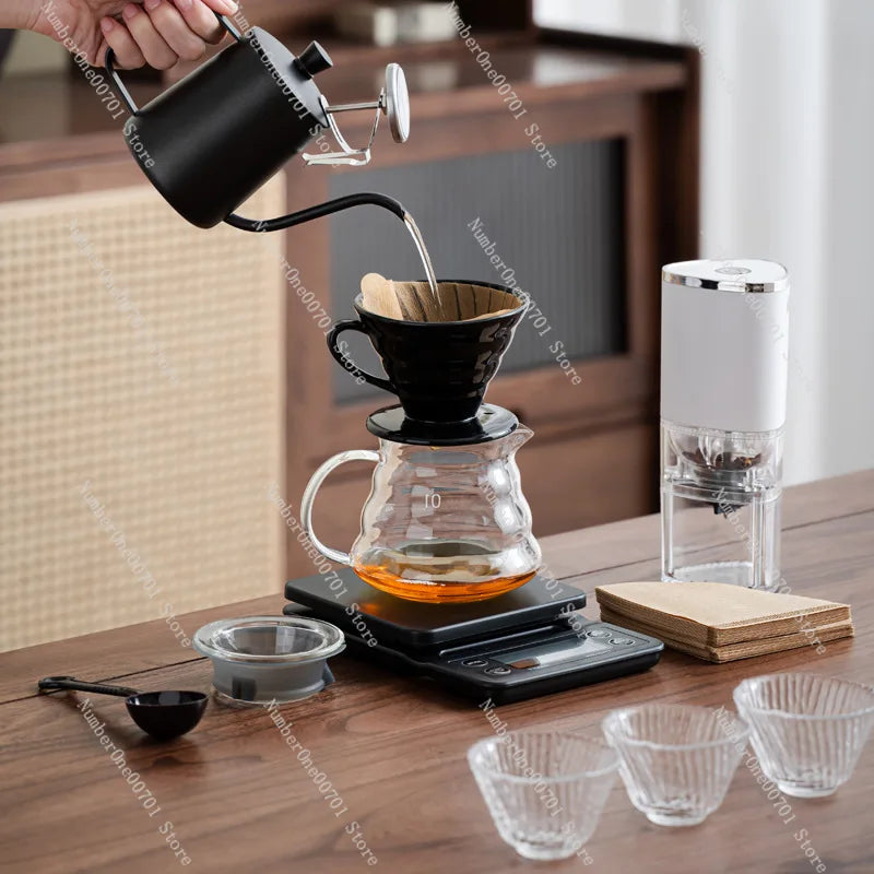 V60 Travel Pour Over Coffee Kit with Electric Grinder, Stainless Pot & Gift Box