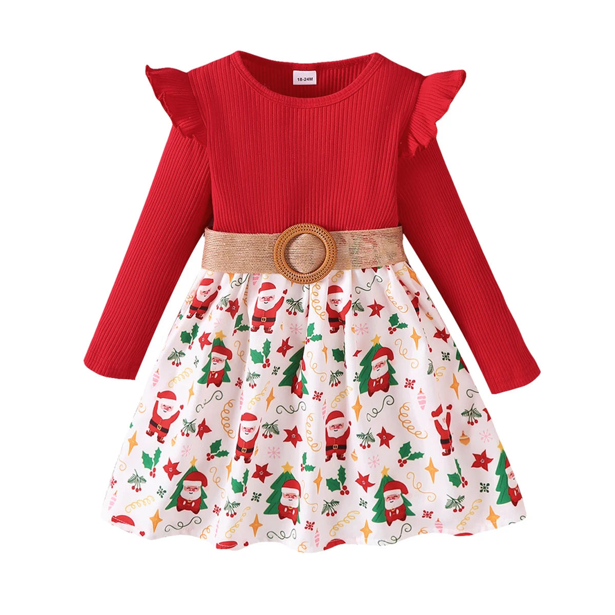 1-7 Years Children Girls New Year Dress Red Long Sleeved Flower Skirt for Birthday Wedding Party Wear Fashion Autumn Outfits