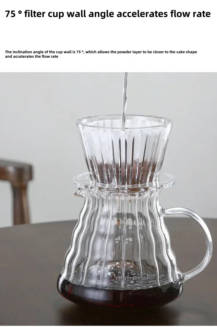 1 PC Acrylic Pour Over Coffee Filter Cup Set Cake Shaped Flat Bottom Home Brewing Kit with Filter Papers Reusable Easy Clean