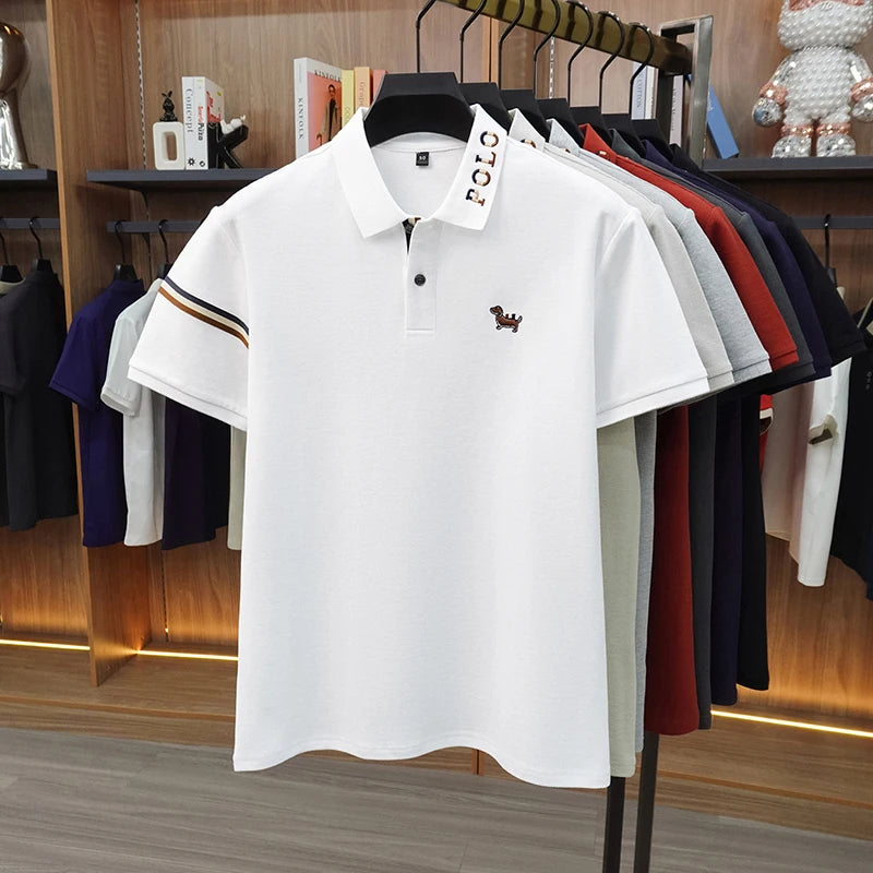 100% pure cotton short sleeve polo shirt summer comfort men's T-shirt designer brand cartoon dog embroidery fashion casual top