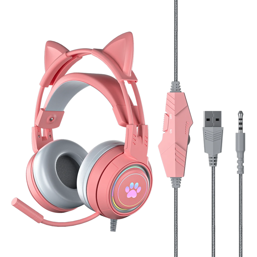 pink Gaming Headset for PC, PS4, PS5, Laptop 3.5mm Noise Reduction with Mic Noise Cancelling, LED Light for Girls, Women