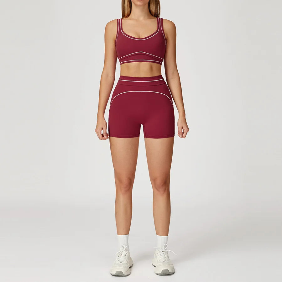 Yoga Set 2PCS Gym Clothes Sportswear Workout Outfits Women Long Sleeve Top Tracksuits Fitness Sports Bra Running Shorts Leggings
