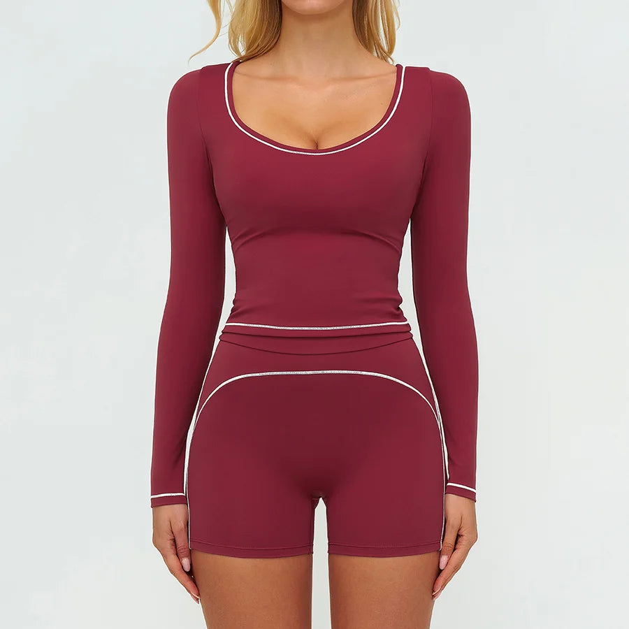 Yoga Set 2PCS Gym Clothes Sportswear Workout Outfits Women Long Sleeve Top Tracksuits Fitness Sports Bra Running Shorts Leggings