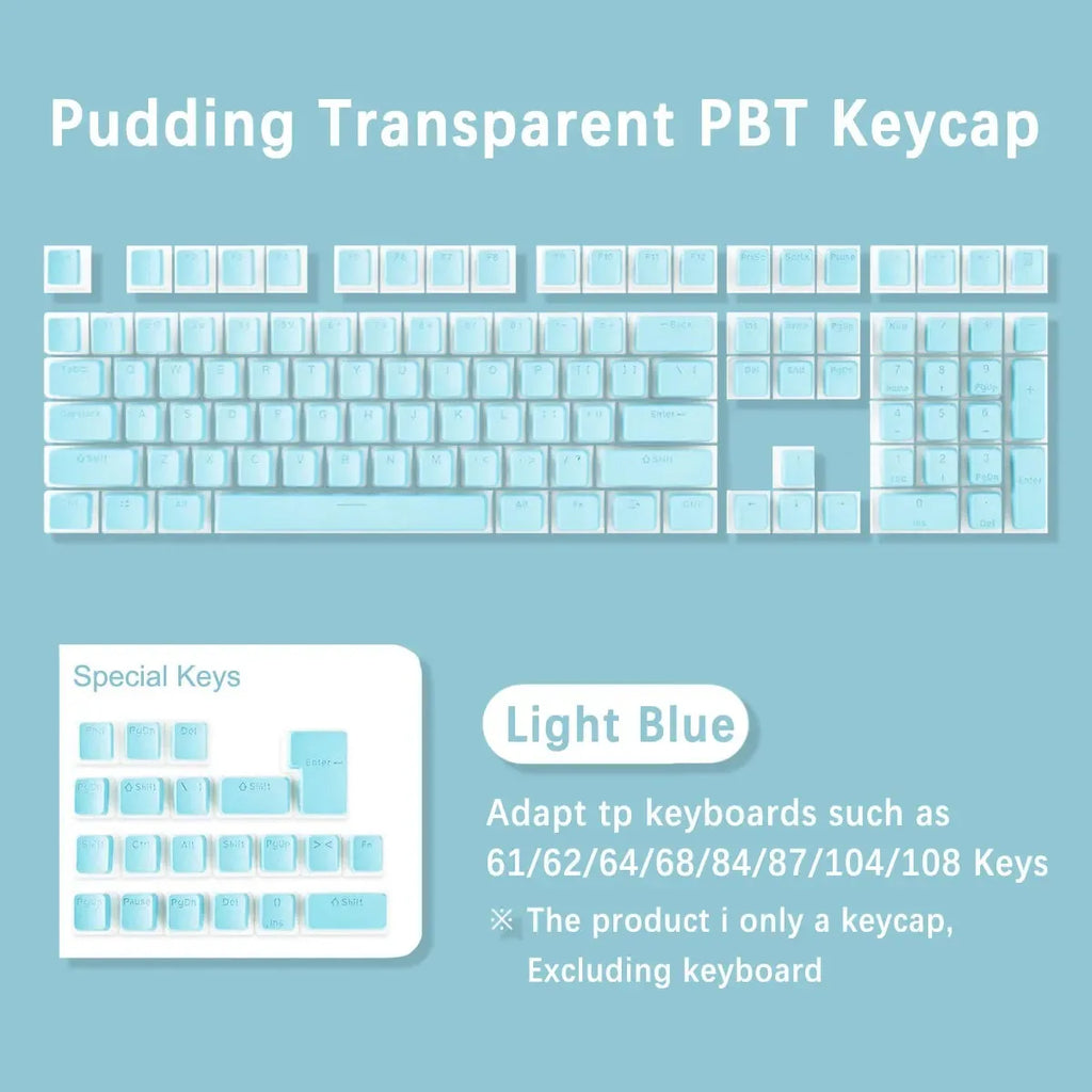 Pudding Keycaps, PBT Shine Through Keycaps 130 Keys Set OEM Profile, for 100%, 75%, 65%, 60% Keyboard for Mechanical Keyboard