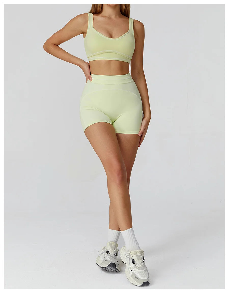 Yoga Set 2PCS Gym Clothes Sportswear Workout Outfits Women Long Sleeve Top Tracksuits Fitness Sports Bra Running Shorts Leggings