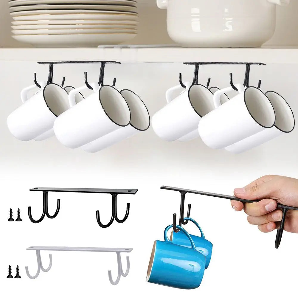 1pc Mug Rack Under Cabinet Coffee Cup Holder Mugs Cups Drying Hook Kitchen Closet Under Shelf Hanging Organizer Hook